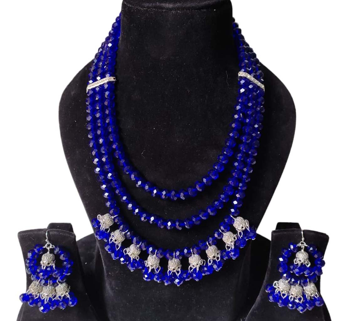 Blue necklace with Earring of Glass Beads